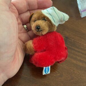 Vintage Teddy Bear Plush Ornament Nightcap Pinch Clip Dakin Korea